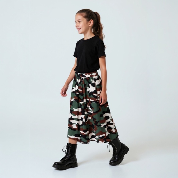 Mom and Pop's Kids Other - Girls Camo Midi Skirt - Green Camo